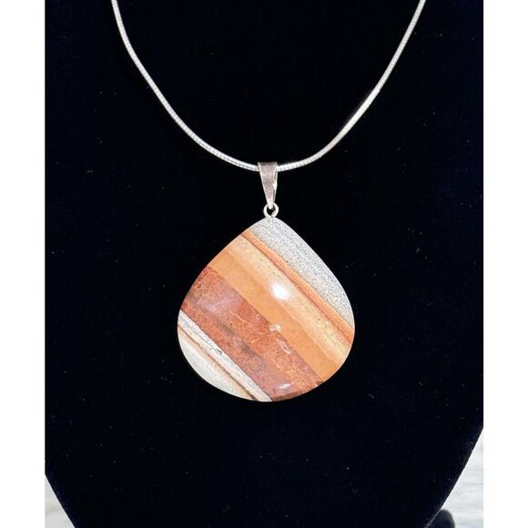 Sterling Silver Teardrop Jasper Pendant Necklace 925 Italy Snake Chain - Picture 2 of 8